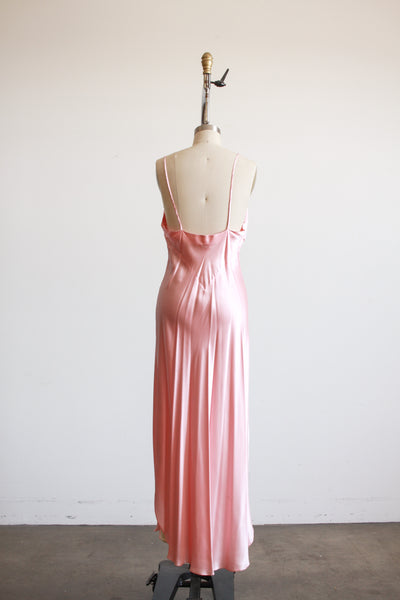 1990s Morgan Taylor Blush Pink Bow Silk Slip Dress