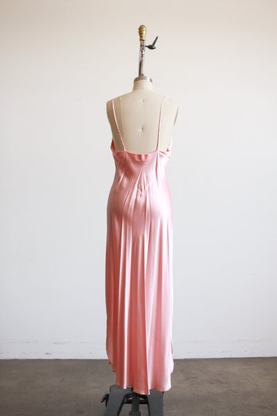 1990s Morgan Taylor Blush Pink Bow Silk Slip Dress
