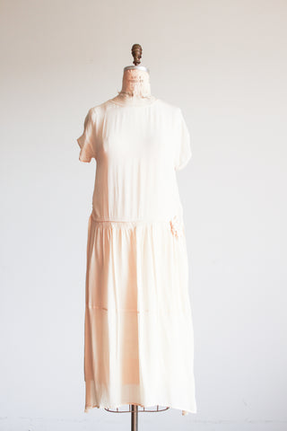 1920s Ivory Silk Drop Waist Dress