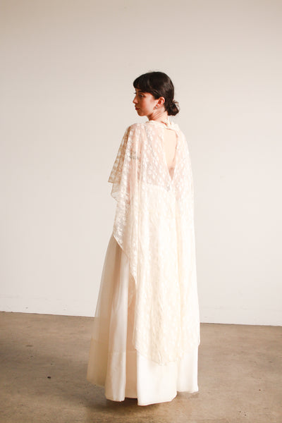 1950s Cream Lace Overlay Cape