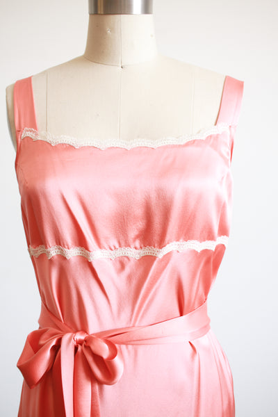 1990s Coral Silk Square Neck Bias Nightgown