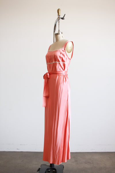 1990s Coral Silk Square Neck Bias Nightgown