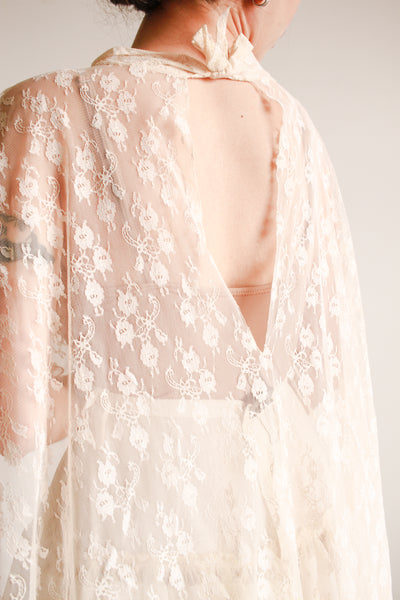 1950s Cream Lace Overlay Cape