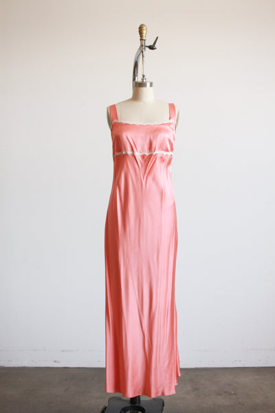 1990s Coral Silk Square Neck Bias Nightgown