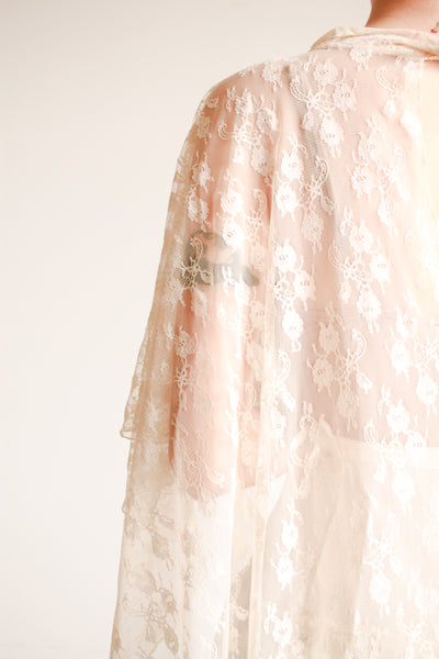 1950s Cream Lace Overlay Cape