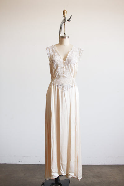 1990s Kristine Presenza Cream Silk Lace Panel Nightgown