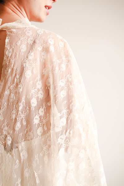 1950s Cream Lace Overlay Cape