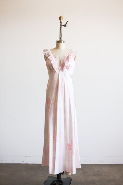 1990s Pink Grid Floral Print Nightgown Set