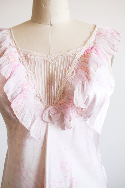 1990s Pink Grid Floral Print Nightgown Set