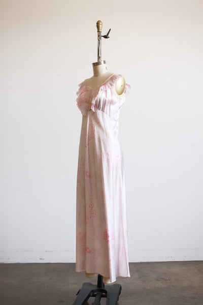 1990s Pink Grid Floral Print Nightgown Set