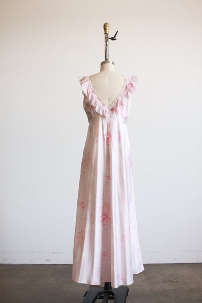 1990s Pink Grid Floral Print Nightgown Set