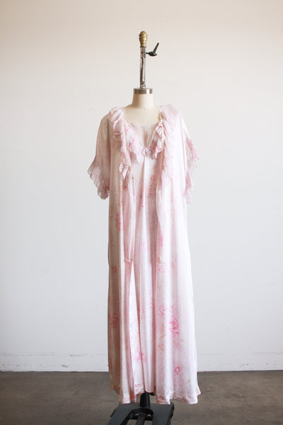 1990s Pink Grid Floral Print Nightgown Set