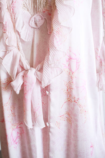 1990s Pink Grid Floral Print Nightgown Set