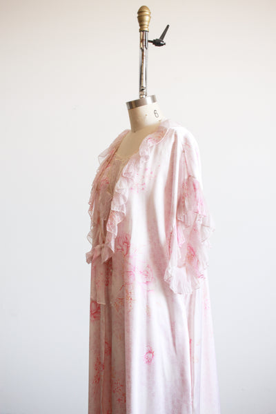 1990s Pink Grid Floral Print Nightgown Set