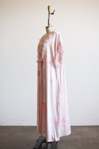 1990s Pink Grid Floral Print Nightgown Set