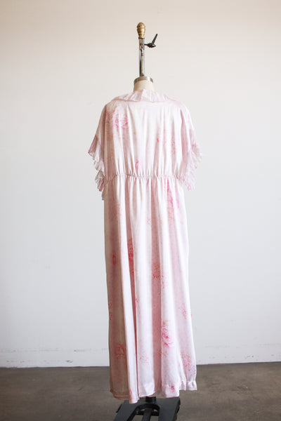 1990s Pink Grid Floral Print Nightgown Set