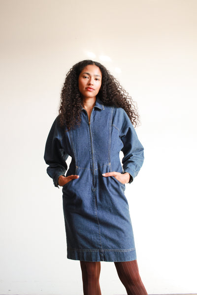 1970s Denim Zip Up Midi Dress