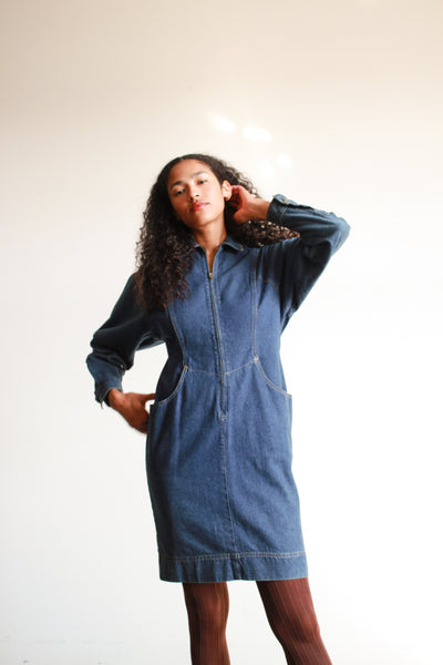 1970s Denim Zip Up Midi Dress