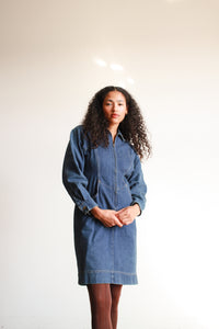 1970s Denim Zip Up Midi Dress