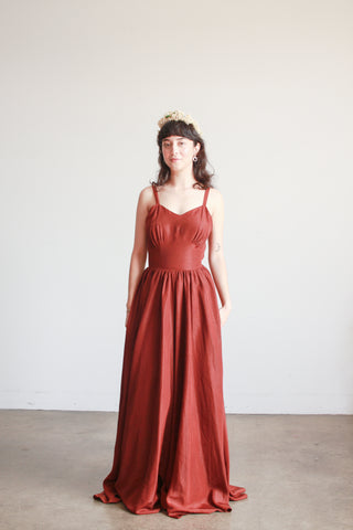 1950s Chocolate Brown Taffeta Evening Dress