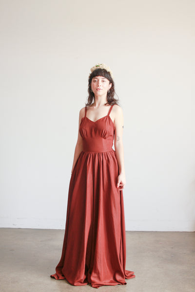 1950s Chocolate Brown Taffeta Evening Dress