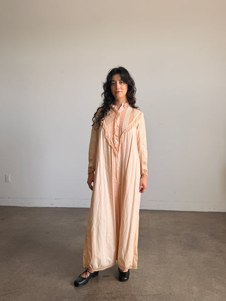 Victorian Pale Pink Cotton Crochet Trim Night Gown