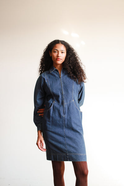 1970s Denim Zip Up Midi Dress