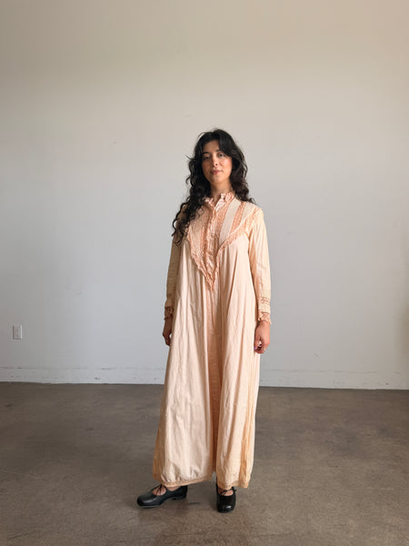 Victorian Pale Pink Cotton Crochet Trim Night Gown