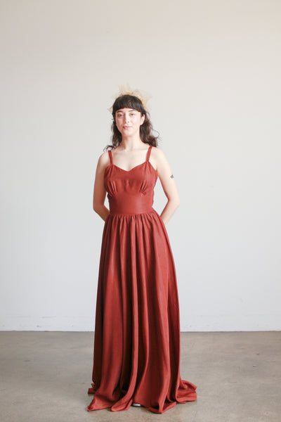 1950s Chocolate Brown Taffeta Evening Dress