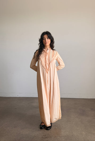 Victorian Pale Pink Cotton Crochet Trim Night Gown