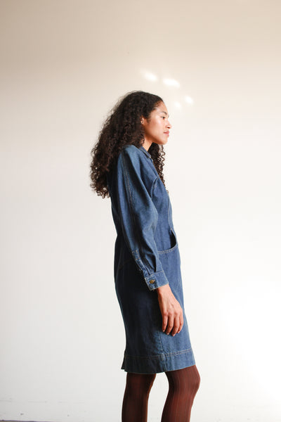 1970s Denim Zip Up Midi Dress