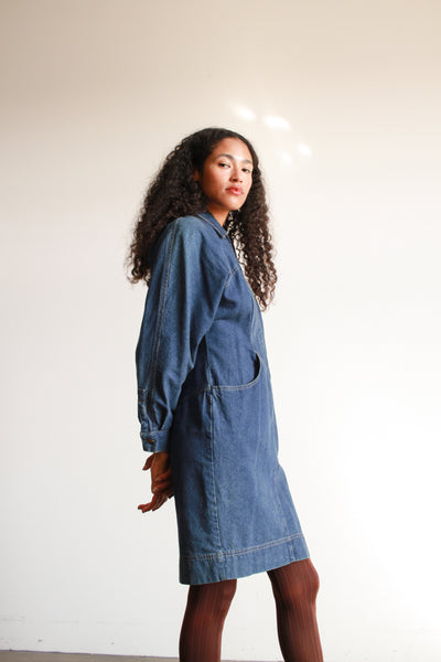 1970s Denim Zip Up Midi Dress