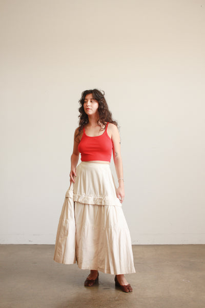 Antique Cream Cotton Tiered Ruffled Petticoat