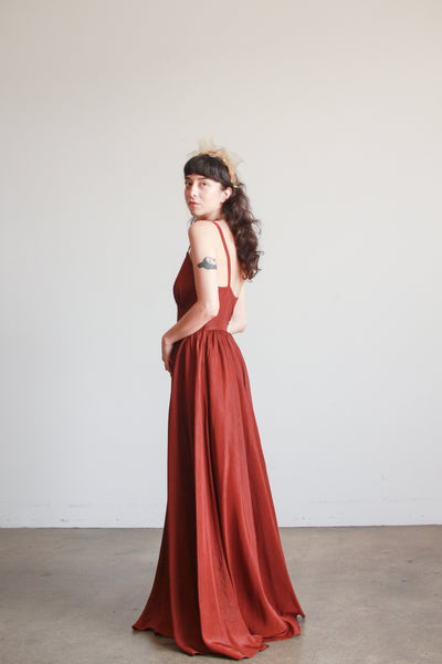 1950s Chocolate Brown Taffeta Evening Dress