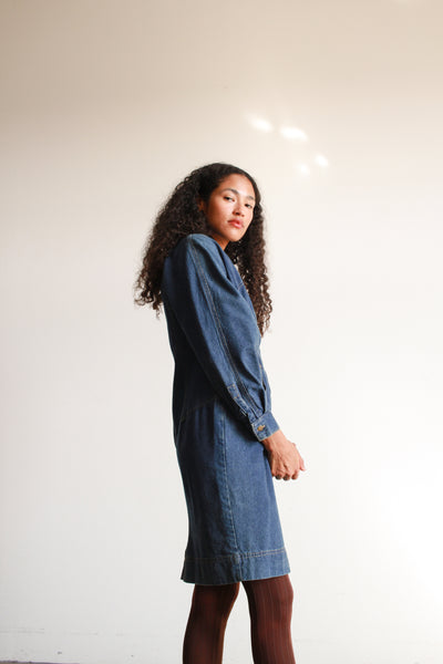 1970s Denim Zip Up Midi Dress