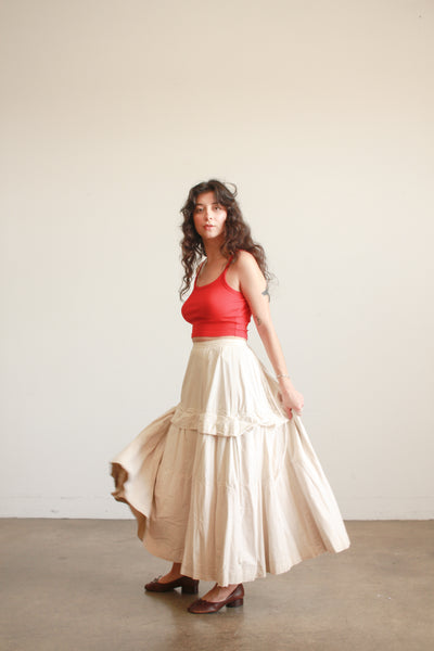 Antique Cream Cotton Tiered Ruffled Petticoat
