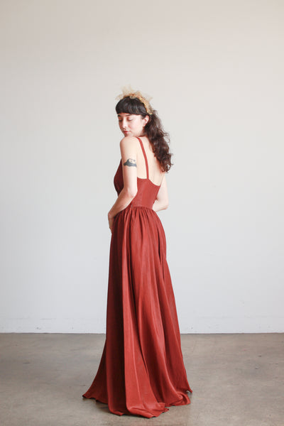 1950s Chocolate Brown Taffeta Evening Dress