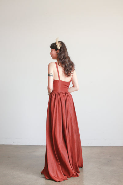 1950s Chocolate Brown Taffeta Evening Dress