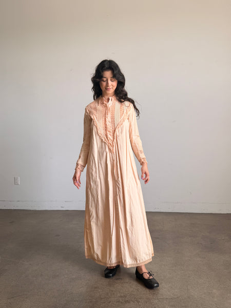 Victorian Pale Pink Cotton Crochet Trim Night Gown