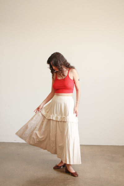 Antique Cream Cotton Tiered Ruffled Petticoat