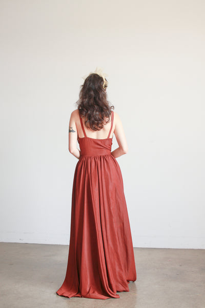 1950s Chocolate Brown Taffeta Evening Dress