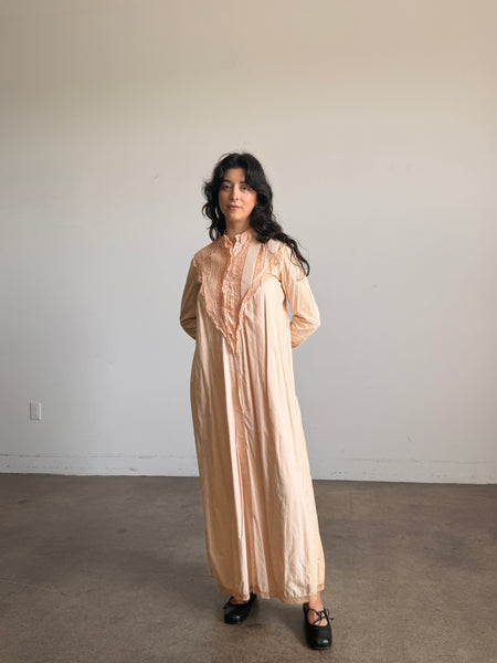 Victorian Pale Pink Cotton Crochet Trim Night Gown