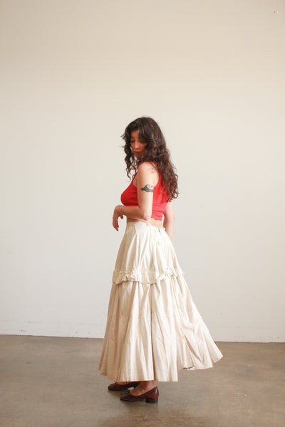 Antique Cream Cotton Tiered Ruffled Petticoat