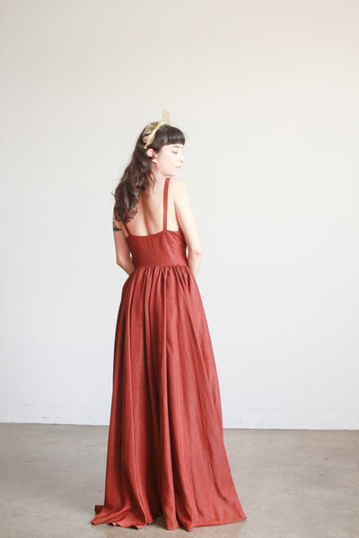 1950s Chocolate Brown Taffeta Evening Dress