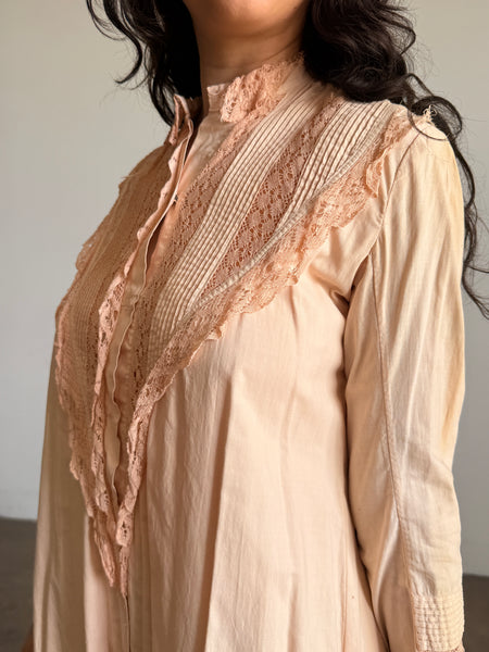 Victorian Pale Pink Cotton Crochet Trim Night Gown