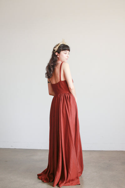 1950s Chocolate Brown Taffeta Evening Dress