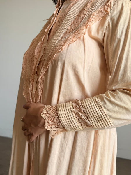 Victorian Pale Pink Cotton Crochet Trim Night Gown