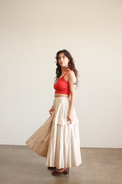 Antique Cream Cotton Tiered Ruffled Petticoat