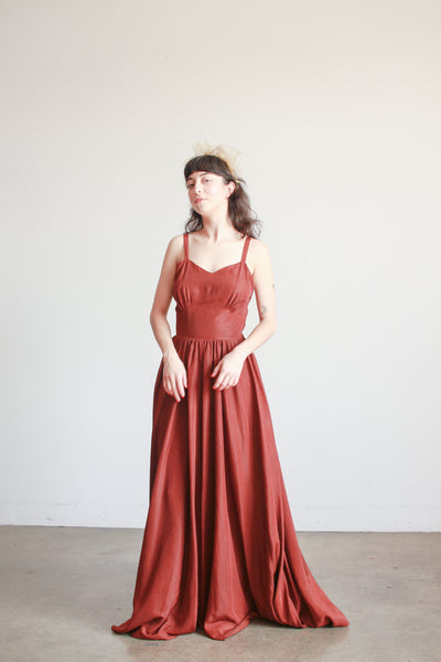 1950s Chocolate Brown Taffeta Evening Dress