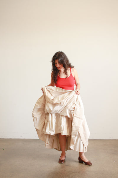 Antique Cream Cotton Tiered Ruffled Petticoat